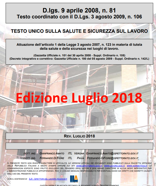 Salute e sicurezza sul lavoro D lgs 81 Luglio 2018 dlgs812018