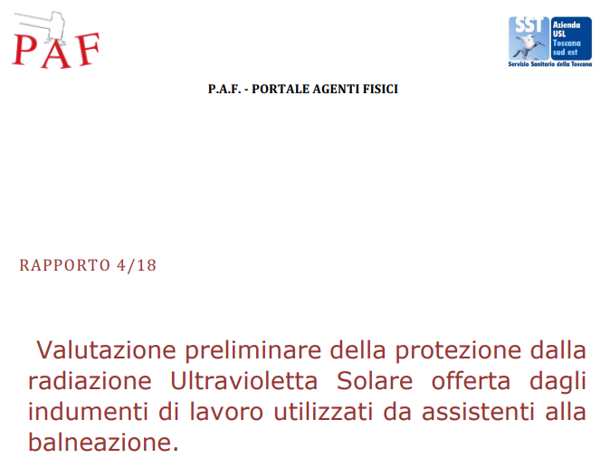 Assistenti bagnanti, maglie e protezione radiazioni UV, ricerca Paf paf