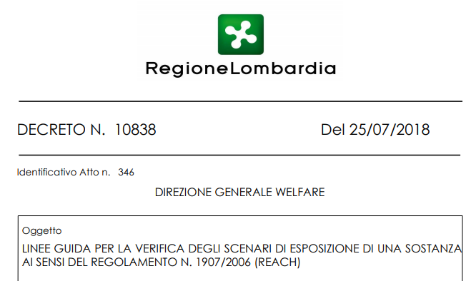 VERIFICA DEGLI SCENARI DI ESPOSIZIONE DI UNA SOSTANZA AI SENSI DEL REGOLAMENTO N. 1907/2006 (REACH) VERIFICA DEGLI SCENARI DI ESPOSIZIONE DI UNA SOSTANZA AI SENSI DEL REGOLAMENTO N. 1907/2006 (REACH)