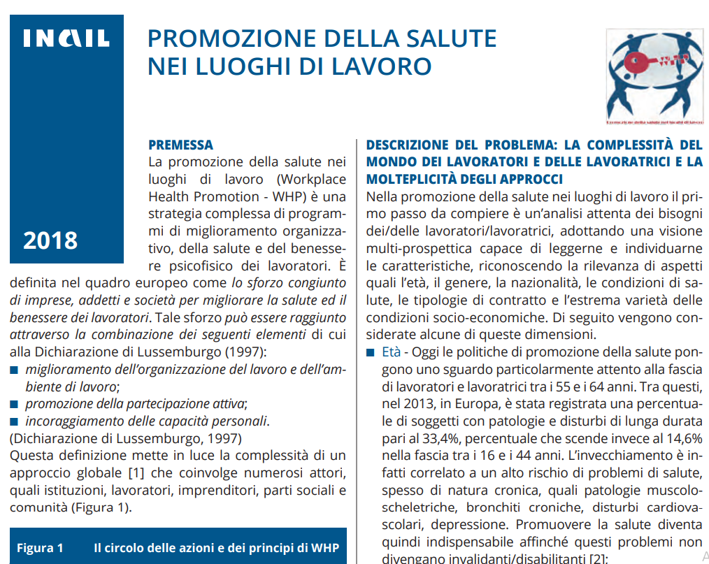 PROMOZIONE DELLA SALUTE NEI LUOGHI DI LAVORO salute sicurezza