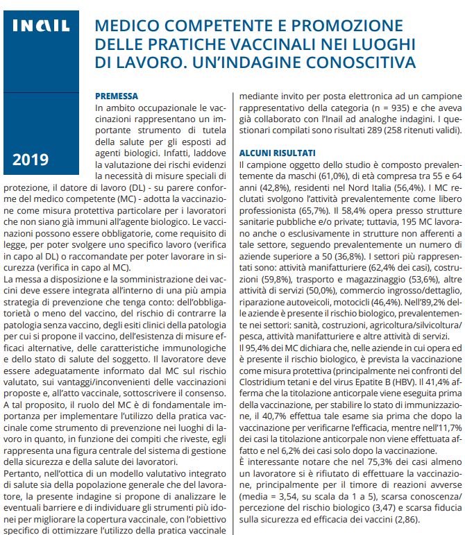 MEDICO COMPETENTE E PROMOZIONE DELLE PRATICHE VACCINALI NEI LUOGHI DI LAVORO MEDICO COMPETENTE E PROMOZIONE DELLE PRATICHE VACCINALI NEI LUOGHI DI LAVORO