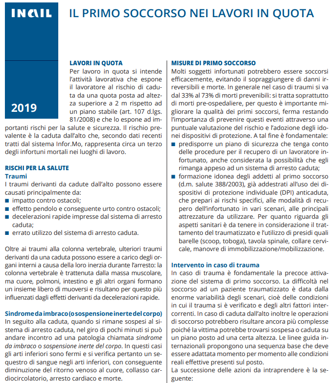 IL PRIMO SOCCORSO NEI LAVORI IN QUOTA