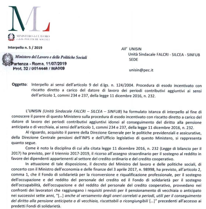 interpello Ministero Lavoro n.5/2019 interpello Ministero Lavoro n.5/2019