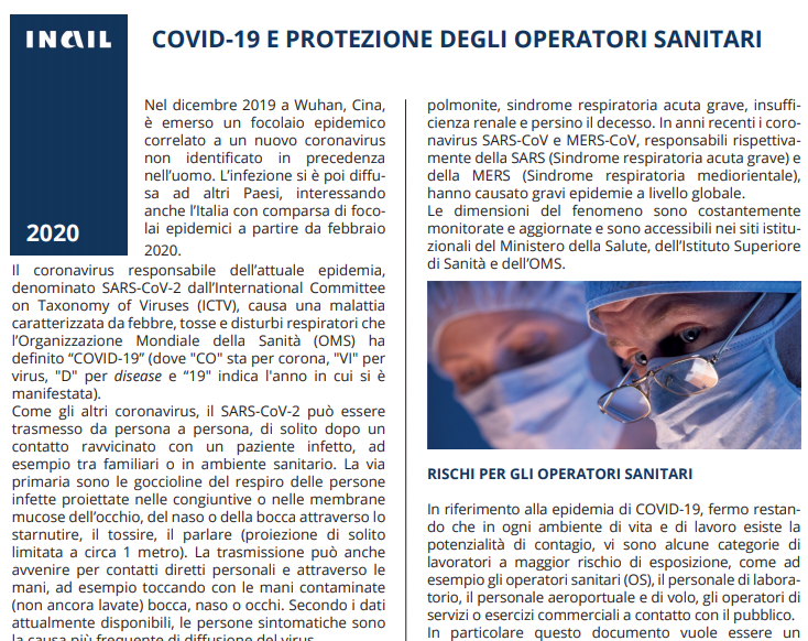COVID-19 e protezione degli operatori sanitari covid19