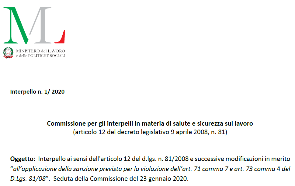 Interpello n. 1/ 2020 Sicurezza Interpello n. 1/ 2020 Sicurezza