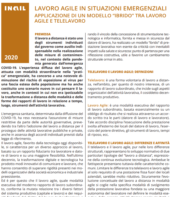 LAVORO AGILE IN SITUAZIONI EMERGENZIALI LAVORO AGILE IN SITUAZIONI EMERGENZIALI