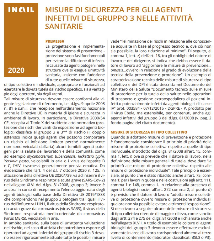 MISURE DI SICUREZZA PER GLI AGENTI INFETTIVI MISURE DI SICUREZZA PER GLI AGENTI INFETTIVI