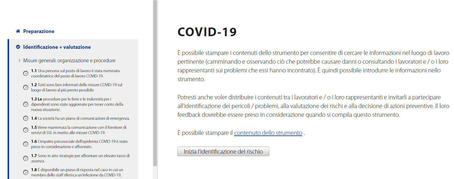 valutazione del rischio sul luogo di lavoro COVID-19 covid19