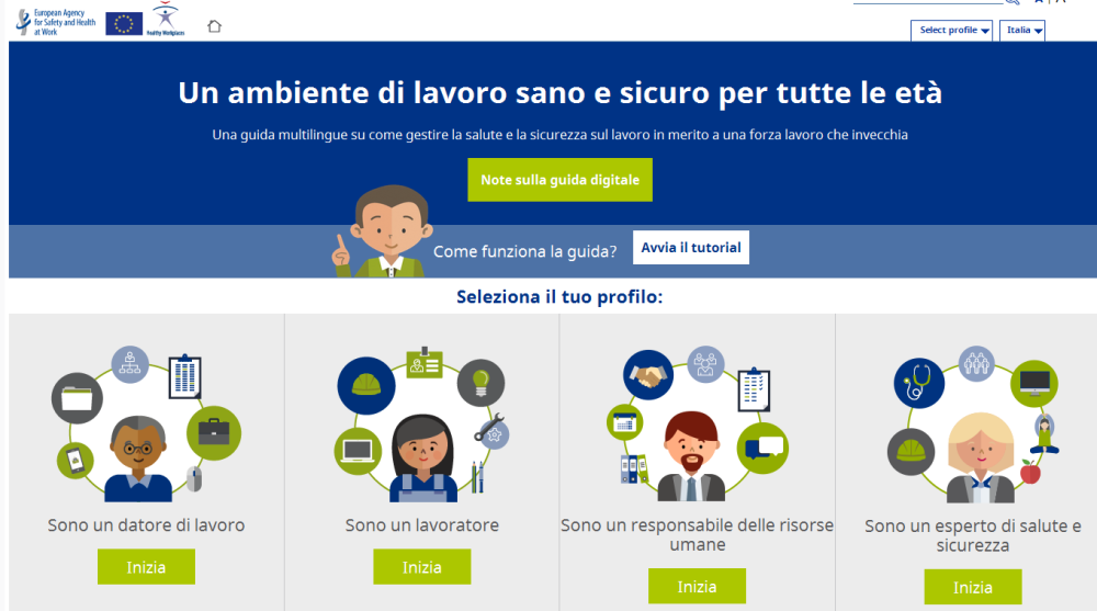 Una guida multilingue su come gestire la salute e la sicurezza sul lavoro in merito a una forza lavoro che invecchi lavoro anziani sicurezza
